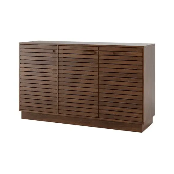 Wide Sideboard with Slatted Front - Dark Wood