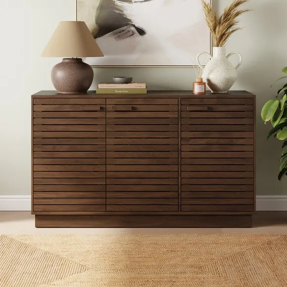 Wide Sideboard with Slatted Front - Dark Wood image