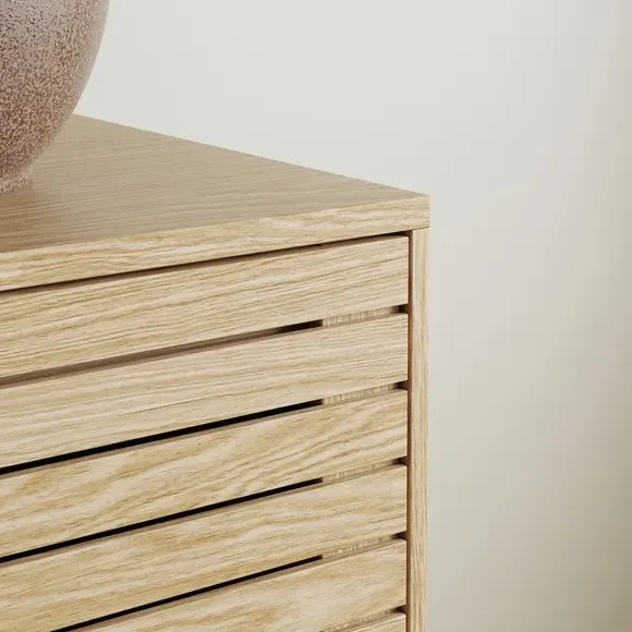 Wide Sideboard with Slatted Front - Light Wood