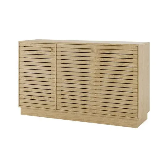Wide Sideboard with Slatted Front - Light Wood