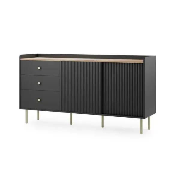 Wide Sideboard with Sliding Doors - Black