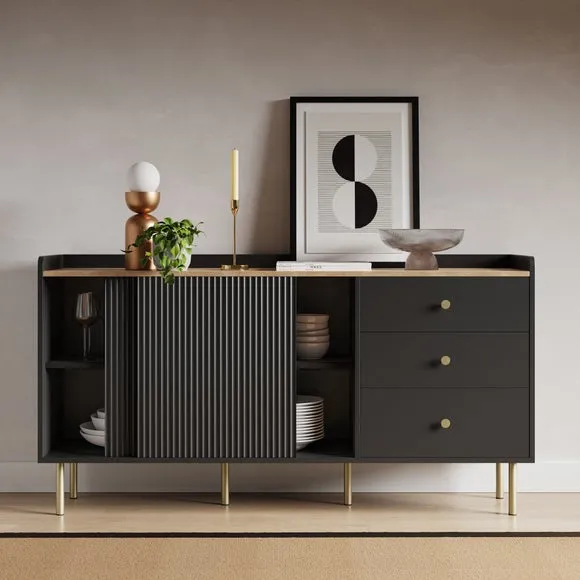 Wide Sideboard with Sliding Doors - Black