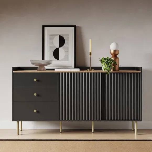 Wide Sideboard with Sliding Doors - Black image