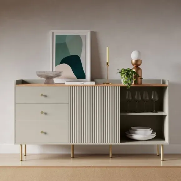 Wide Sideboard with Sliding Doors - Natural