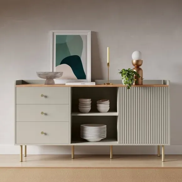 Wide Sideboard with Sliding Doors - Natural