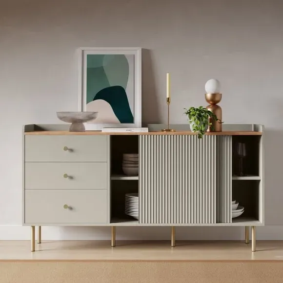 Wide Sideboard with Sliding Doors - Natural