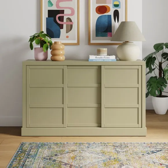 Wide Sideboard with Sliding Doors - Olive
