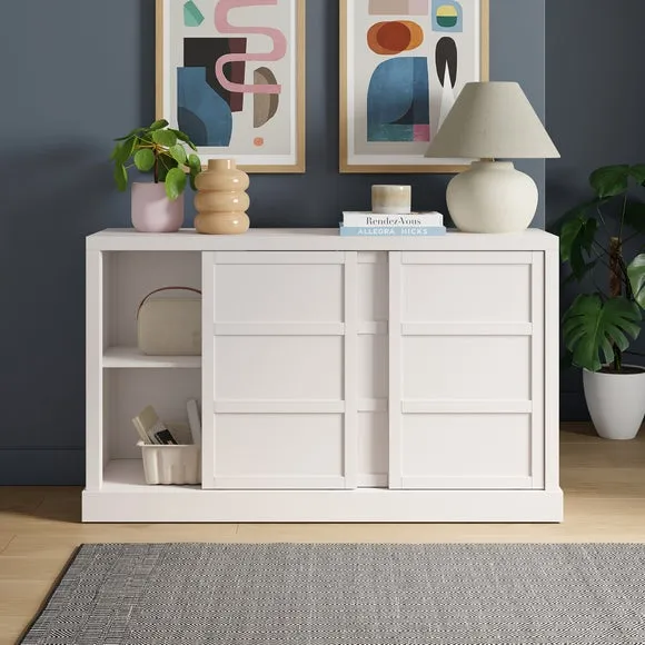 Wide Sideboard with Sliding Doors - White