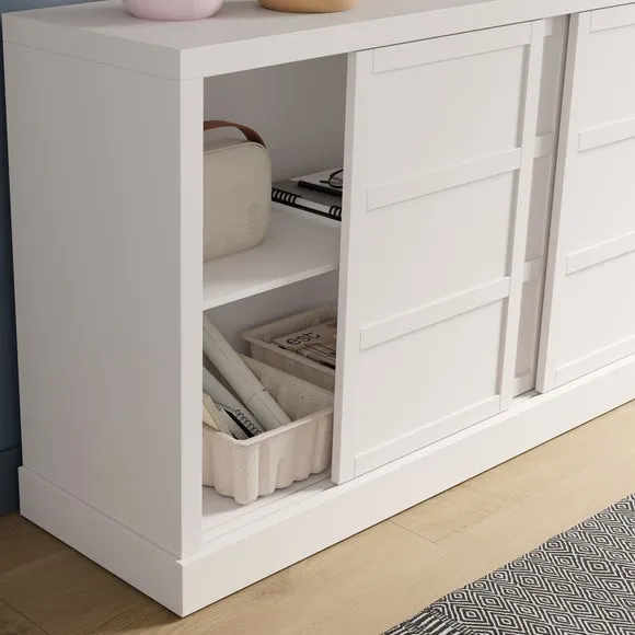 Wide Sideboard with Sliding Doors - White