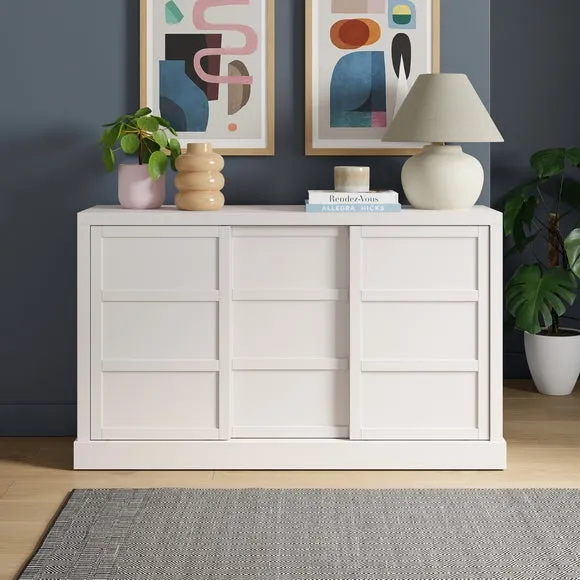 Wide Sideboard with Sliding Doors - White