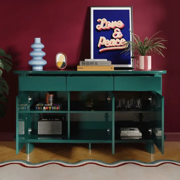 Wide Sideboard with Soft Close - Emerald, Gloss
