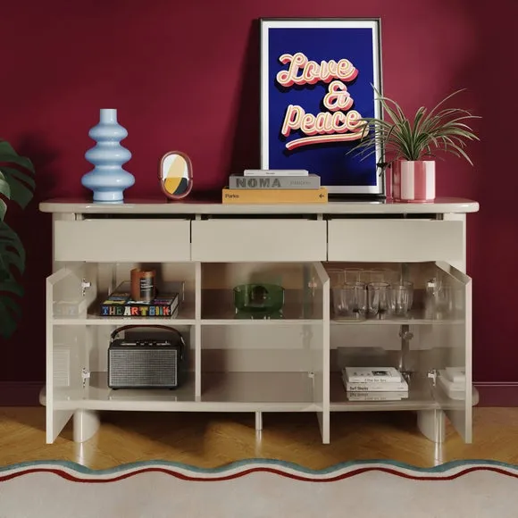 Wide Sideboard with Soft Close - Mushroom, Gloss
