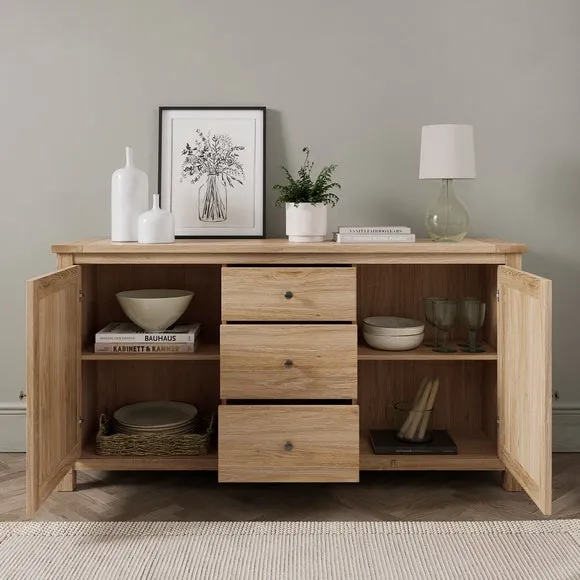 Wide Sideboard with Storage - Oak Effect