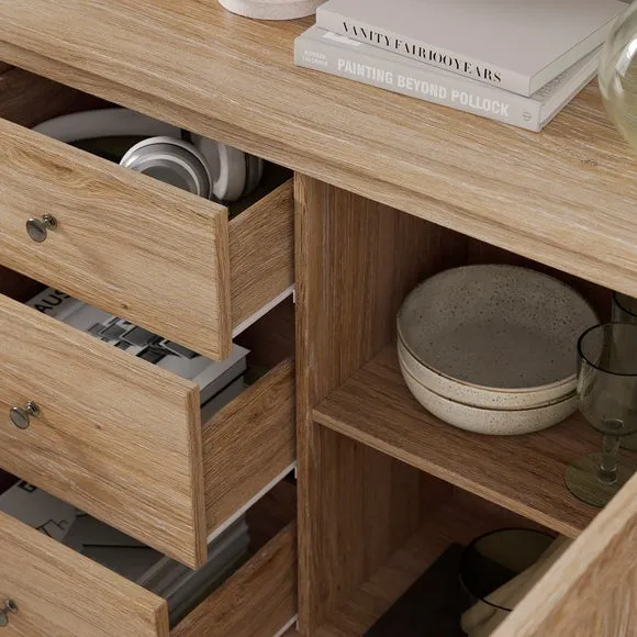 Wide Sideboard with Storage - Oak Effect