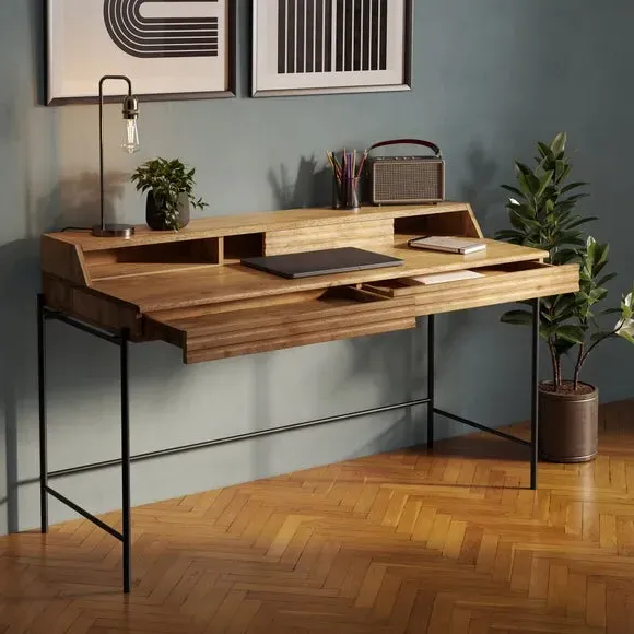 Wide Storage Desk with Drawers - Mango, Wood