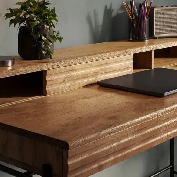 Wide Storage Desk with Drawers - Mango, Wood