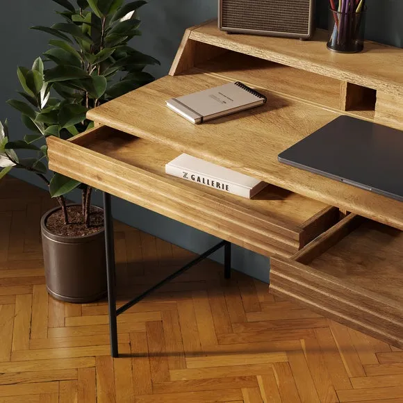 Wide Storage Desk with Drawers - Mango, Wood