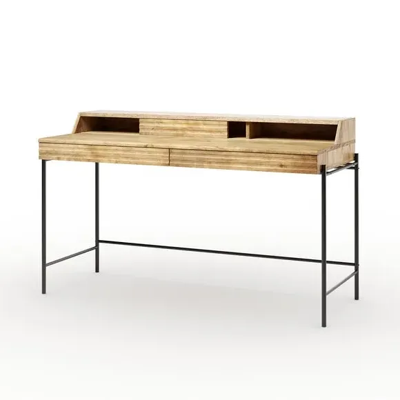 Wide Storage Desk with Drawers - Mango, Wood