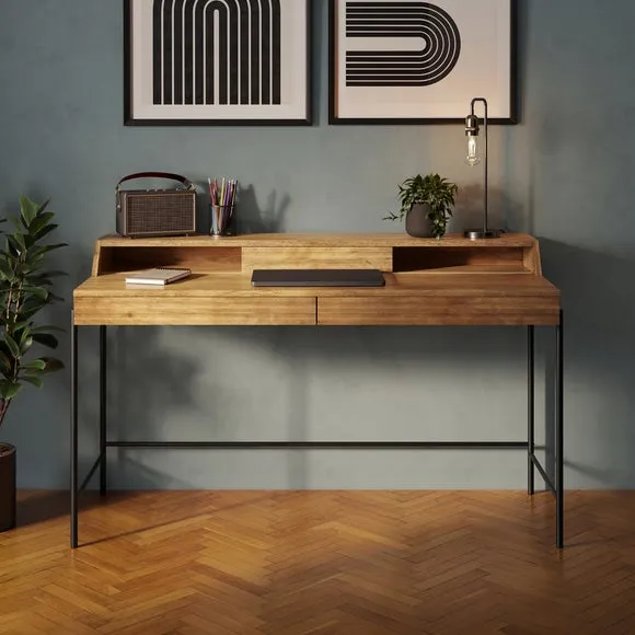 Wide Storage Desk with Drawers - Mango, Wood image