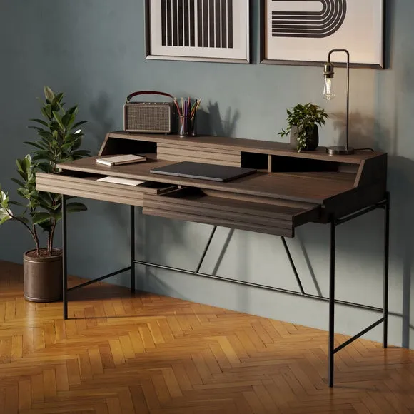 Wide Storage Desk with Drawers - Walnut, Wood