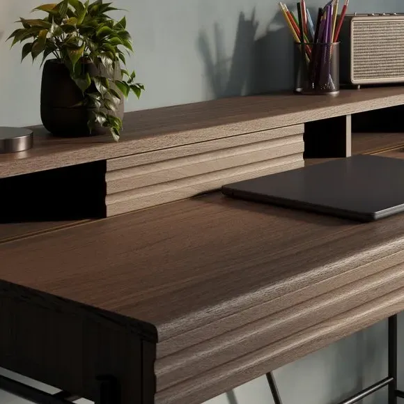 Wide Storage Desk with Drawers - Walnut, Wood