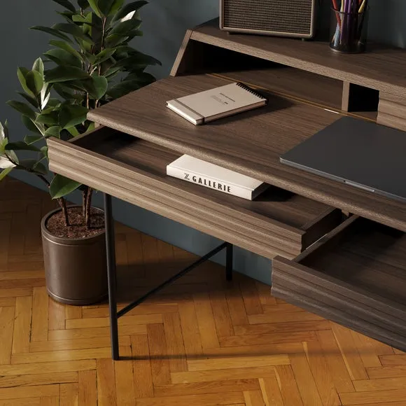 Wide Storage Desk with Drawers - Walnut, Wood