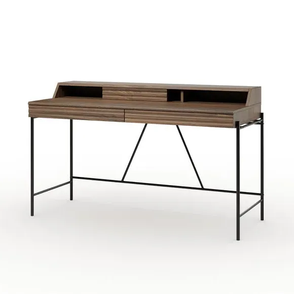Wide Storage Desk with Drawers - Walnut, Wood