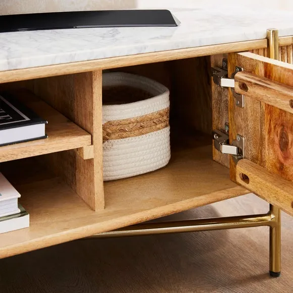 Wide TV Unit with Fluted Design - Brown, Mango Wood