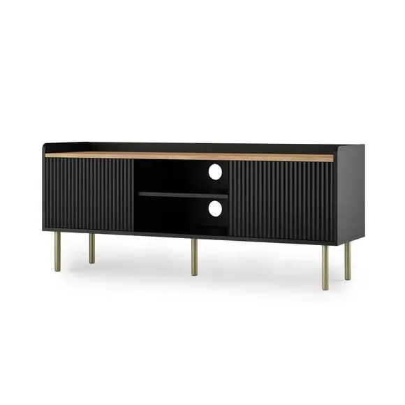 Wide TV Unit with Sliding Doors - Black, Wood