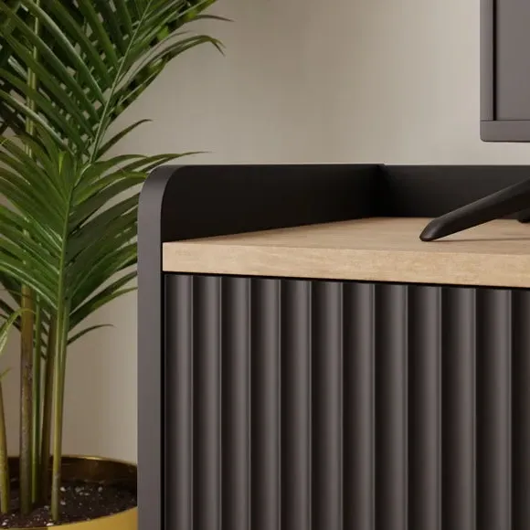 Wide TV Unit with Sliding Doors - Black, Wood