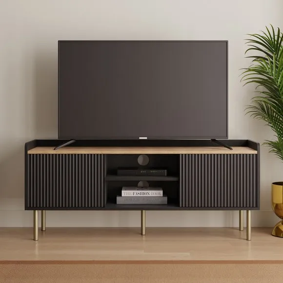 Wide TV Unit with Sliding Doors - Black, Wood image
