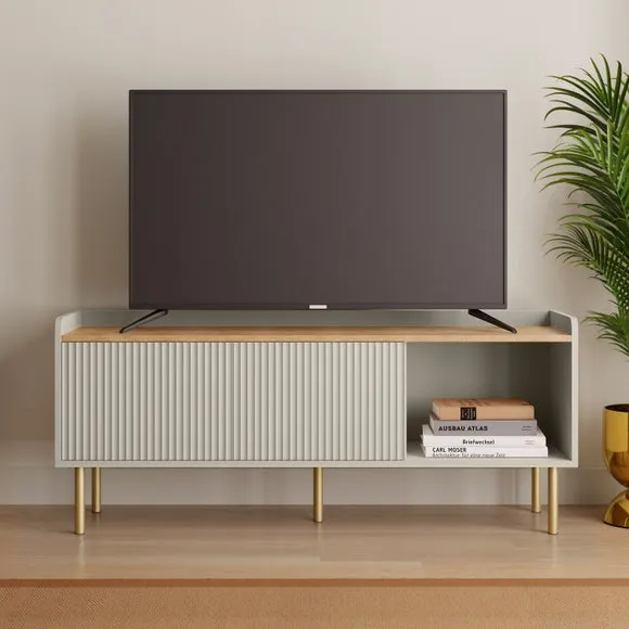 Wide TV Unit with Sliding Doors - Natural, Wood