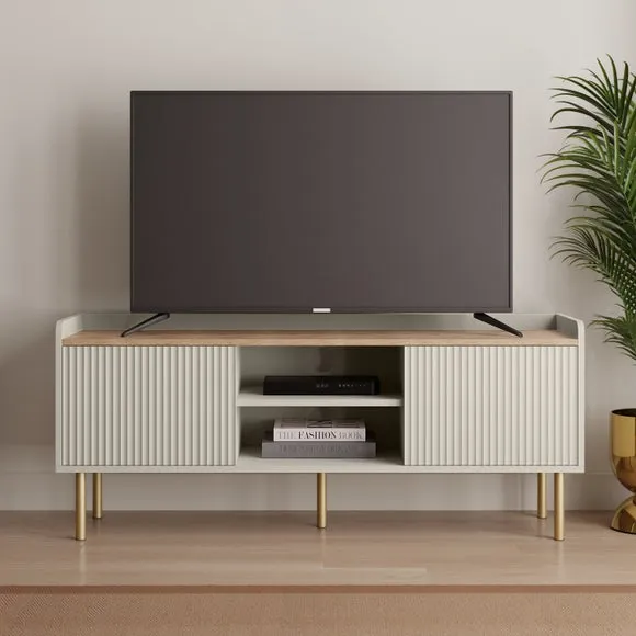 Wide TV Unit with Sliding Doors - Natural, Wood