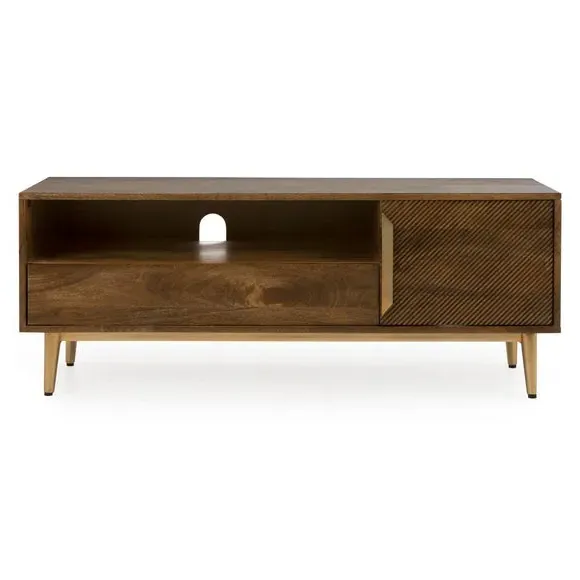 Wide TV Unit with Storage - Dark Wood, Mango