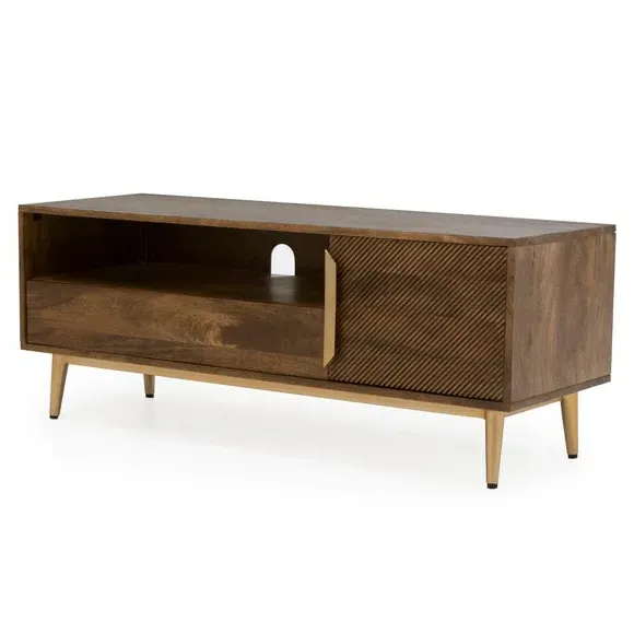 Wide TV Unit with Storage - Dark Wood, Mango