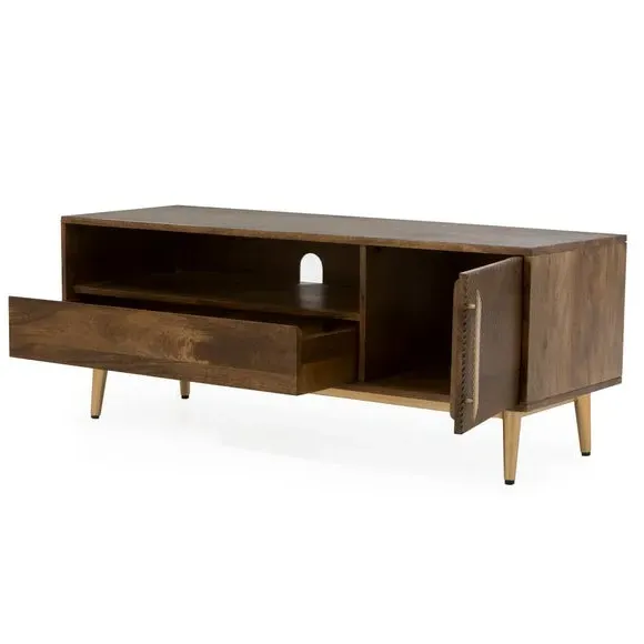 Wide TV Unit with Storage - Dark Wood, Mango