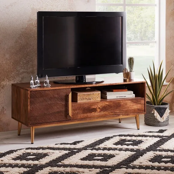 Wide TV Unit with Storage - Dark Wood, Mango image