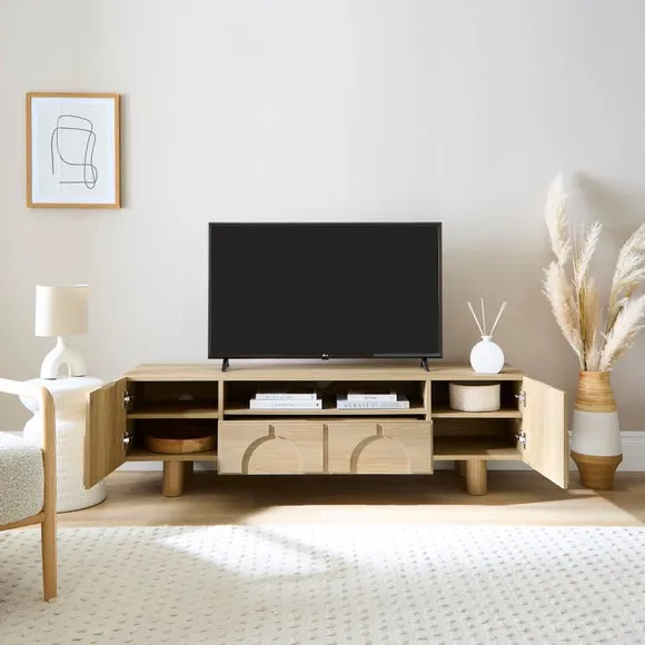 Wide TV Unit with Storage - Oak Effect