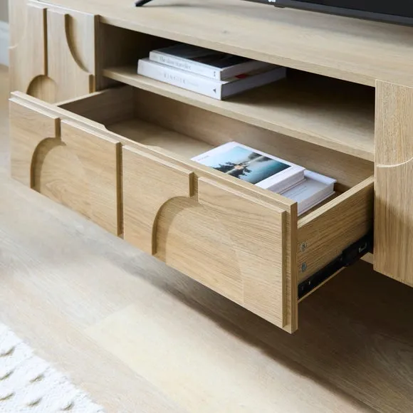 Wide TV Unit with Storage - Oak Effect