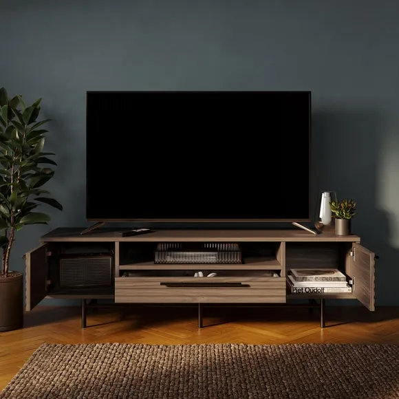 Wide TV Unit with Storage - Walnut, Wood