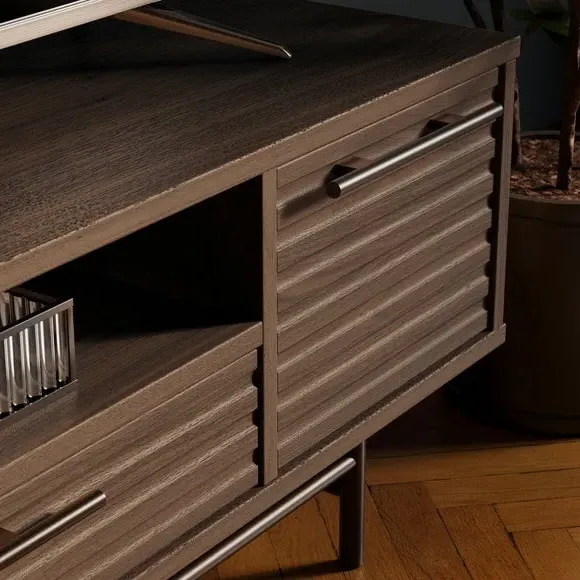 Wide TV Unit with Storage - Walnut, Wood