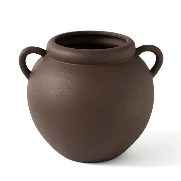 Wide Vase with Handles - Bitter Chocolate, Stone