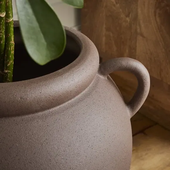 Wide Vase with Handles - Bitter Chocolate, Stone