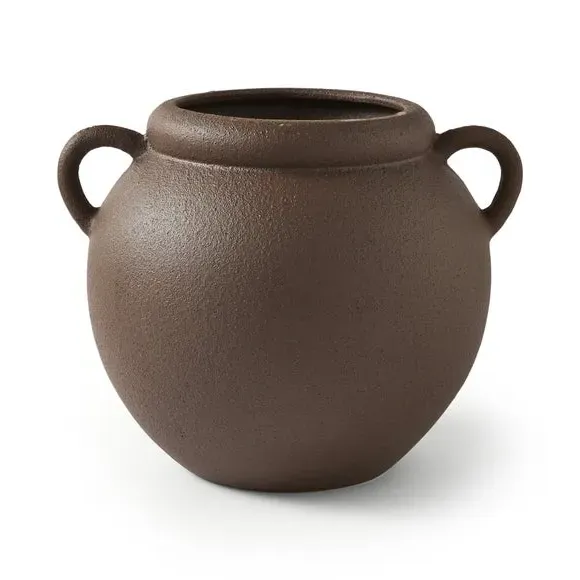 Wide Vase with Handles - Bitter Chocolate, Stone
