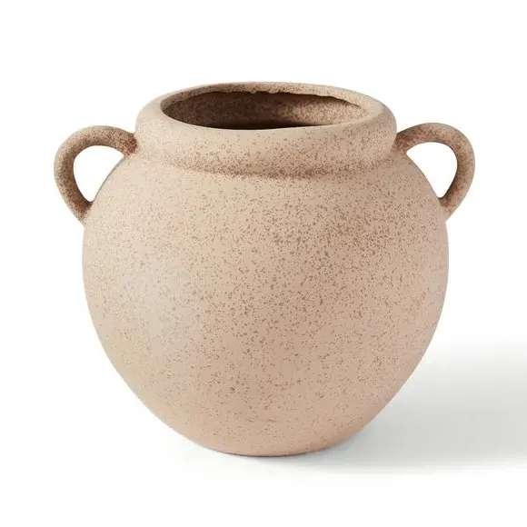 Wide Vase with Handles - Pebble Stone, Stone