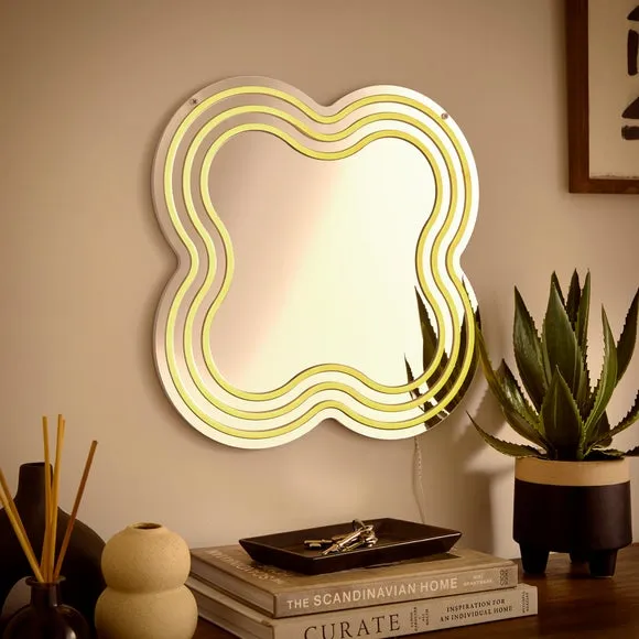 Wiggly LED Mirror with Neon Frame - Silver