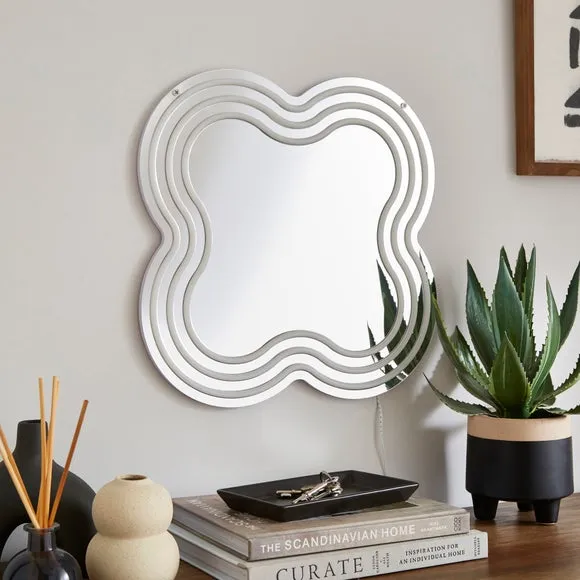 Wiggly LED Mirror with Neon Frame - Silver