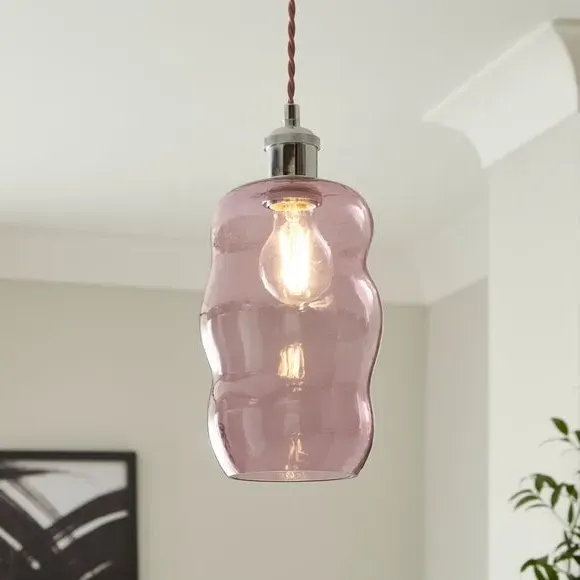 Wiggly Pendant Shade Easy Fit - Pink, Glass