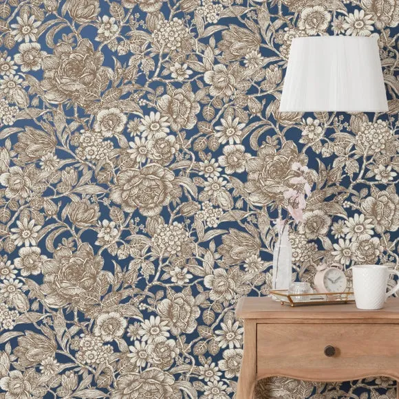 Wild Garden Wallpaper - Navy