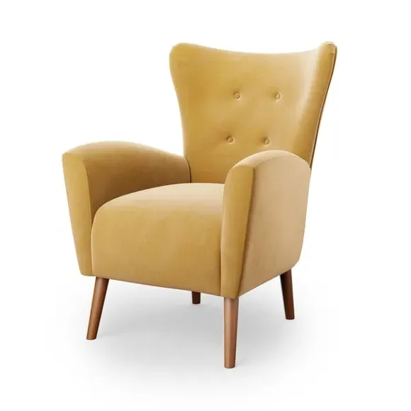 Wing Armchair with Flared Arms - Gold, Velvet